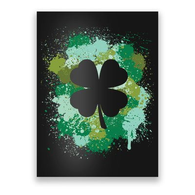 St Patricks Day 4 Leaf Clover Irish Green Color Splashes Lucky Shamrock Art Poster