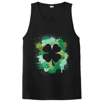 St Patricks Day 4 Leaf Clover Irish Green Color Splashes Lucky Shamrock Art PosiCharge Competitor Tank