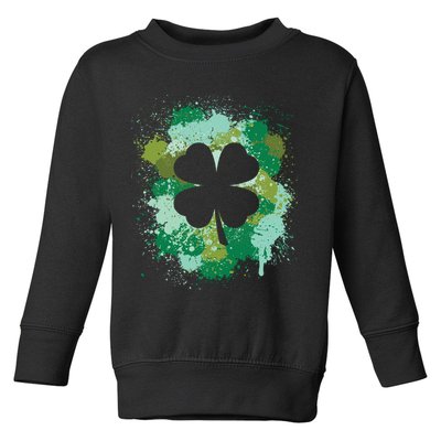 St Patricks Day 4 Leaf Clover Irish Green Color Splashes Lucky Shamrock Art Toddler Sweatshirt