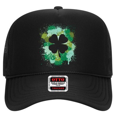 St Patricks Day 4 Leaf Clover Irish Green Color Splashes Lucky Shamrock Art Trucker Hat