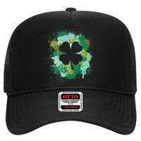 St Patricks Day 4 Leaf Clover Irish Green Color Splashes Lucky Shamrock Art Trucker Hat