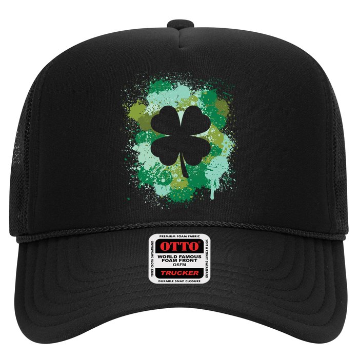 St Patricks Day 4 Leaf Clover Irish Green Color Splashes Lucky Shamrock Art Trucker Hat