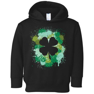 St Patricks Day 4 Leaf Clover Irish Green Color Splashes Lucky Shamrock Art Toddler Hoodie