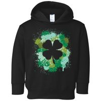 St Patricks Day 4 Leaf Clover Irish Green Color Splashes Lucky Shamrock Art Toddler Hoodie