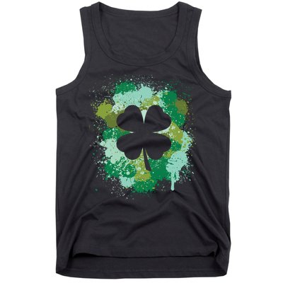 St Patricks Day 4 Leaf Clover Irish Green Color Splashes Lucky Shamrock Art Tank Top