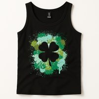 St Patricks Day 4 Leaf Clover Irish Green Color Splashes Lucky Shamrock Art Tank Top