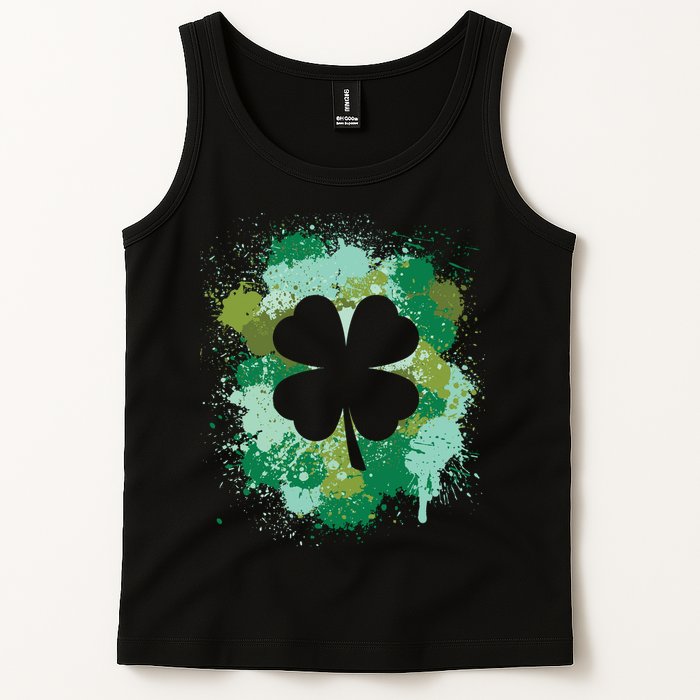 St Patricks Day 4 Leaf Clover Irish Green Color Splashes Lucky Shamrock Art Tank Top