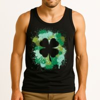 St Patricks Day 4 Leaf Clover Irish Green Color Splashes Lucky Shamrock Art Tank Top