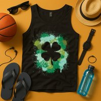 St Patricks Day 4 Leaf Clover Irish Green Color Splashes Lucky Shamrock Art Tank Top