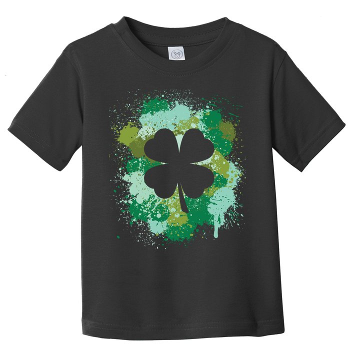 St Patricks Day 4 Leaf Clover Irish Green Color Splashes Lucky Shamrock Art Toddler T-Shirt