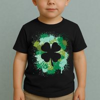 St Patricks Day 4 Leaf Clover Irish Green Color Splashes Lucky Shamrock Art Toddler T-Shirt