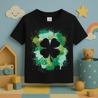 St Patricks Day 4 Leaf Clover Irish Green Color Splashes Lucky Shamrock Art Toddler T-Shirt