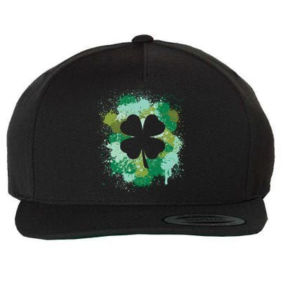 St Patricks Day 4 Leaf Clover Irish Green Color Splashes Lucky Shamrock Art Wool Snapback Cap