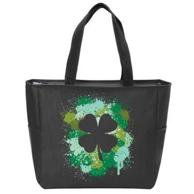St Patricks Day 4 Leaf Clover Irish Green Color Splashes Lucky Shamrock Art Zip Tote Bag