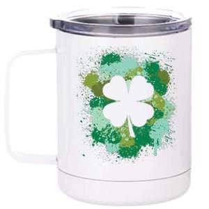 St Patricks Day 4 Leaf Clover Irish Green Color Splashes Lucky Shamrock Art 12 oz Stainless Steel Tumbler Cup