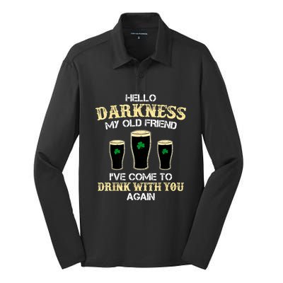 St. Patricks Day Hello Darkness My Old Friend Irish Shamrock Beer Day Gift Silk Touch Performance Long Sleeve Polo