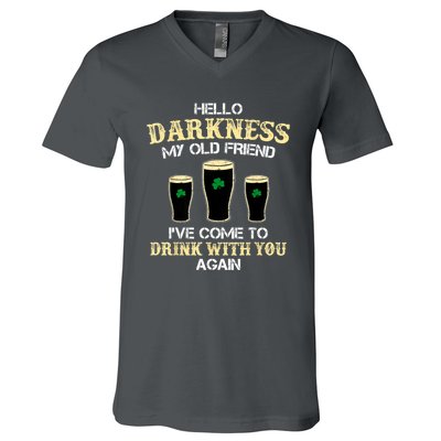 St. Patricks Day Hello Darkness My Old Friend Irish Shamrock Beer Day Gift V-Neck T-Shirt