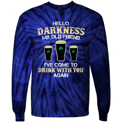 St. Patricks Day Hello Darkness My Old Friend Irish Shamrock Beer Day Gift Tie-Dye Long Sleeve Shirt