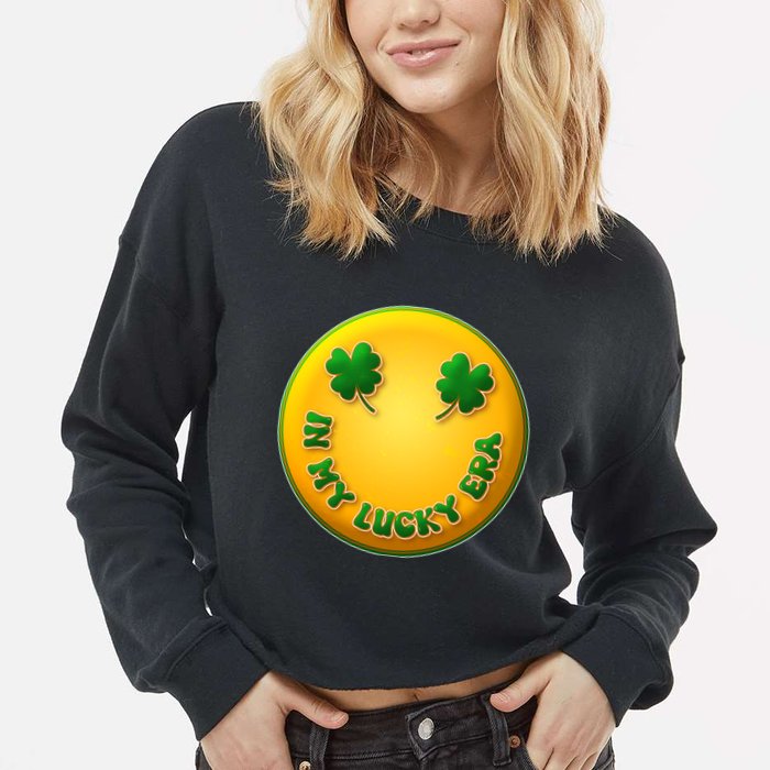 St Patricks Day In My Lucky Era Smiley Emoji Cropped Pullover Crew