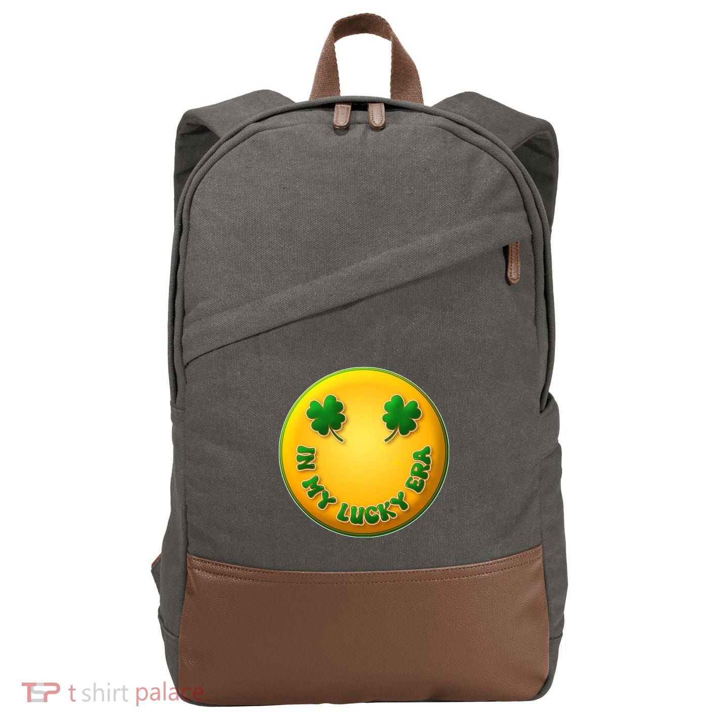 St Patricks Day In My Lucky Era Smiley Emoji Cotton Canvas Backpack