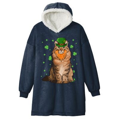 St Patricks Day Siberian Cat Shamrock Gift Hooded Wearable Blanket