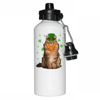 St Patricks Day Siberian Cat Shamrock Gift Aluminum Water Bottle