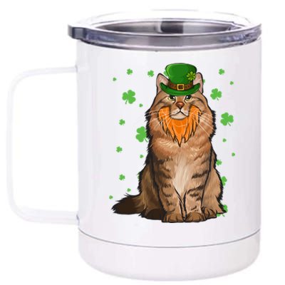 St Patricks Day Siberian Cat Shamrock Gift 12 oz Stainless Steel Tumbler Cup