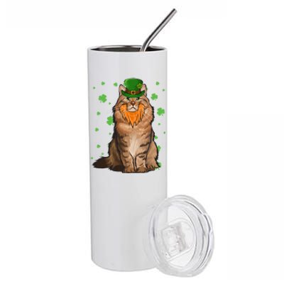 St Patricks Day Siberian Cat Shamrock Gift Stainless Steel Tumbler