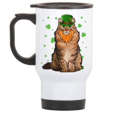 St Patricks Day Siberian Cat Shamrock Gift Stainless Steel Travel Mug