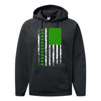 St Patricks Day American Flag Clovers Performance Fleece Hoodie