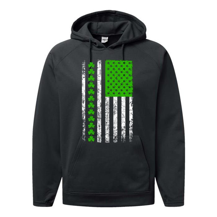 St Patricks Day American Flag Clovers Performance Fleece Hoodie