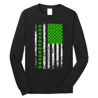 St Patricks Day American Flag Clovers Long Sleeve Shirt