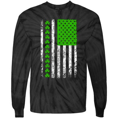 St Patricks Day American Flag Clovers Tie-Dye Long Sleeve Shirt