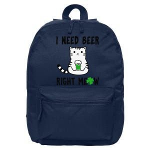 Saint Patrick's Day I Need Beer Right Meow Cat Gift 16 in Basic Backpack