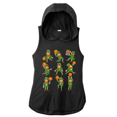 St Patricks Day Leprechaun Basketball Player Ladies PosiCharge Tri-Blend Wicking Draft Hoodie Tank