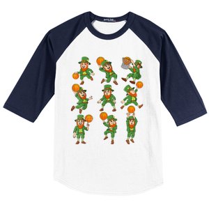 St Patricks Day Leprechaun Basketball Player Baseball Sleeve Shirt