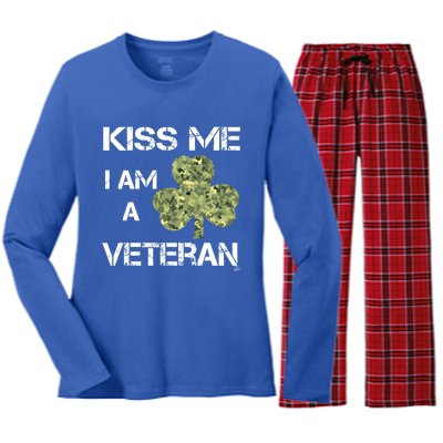 St Patricks Day Shamrock Patriotic Soldier Kiss Me Im Irish Funny Gift Women's Long Sleeve Flannel Pajama Set 