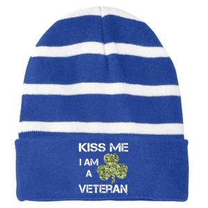 St Patricks Day Shamrock Patriotic Soldier Kiss Me Im Irish Funny Gift Striped Beanie with Solid Band