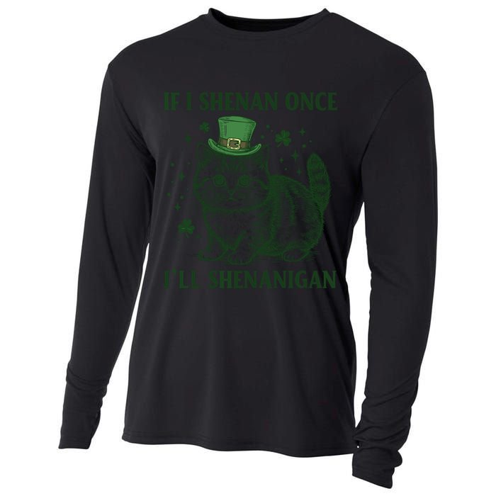 St Patricks Day If I Shenan Once I’Ll Shenanigan Funny Cat Cooling Performance Long Sleeve Crew
