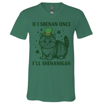 St Patricks Day If I Shenan Once I’Ll Shenanigan Funny Cat V-Neck T-Shirt