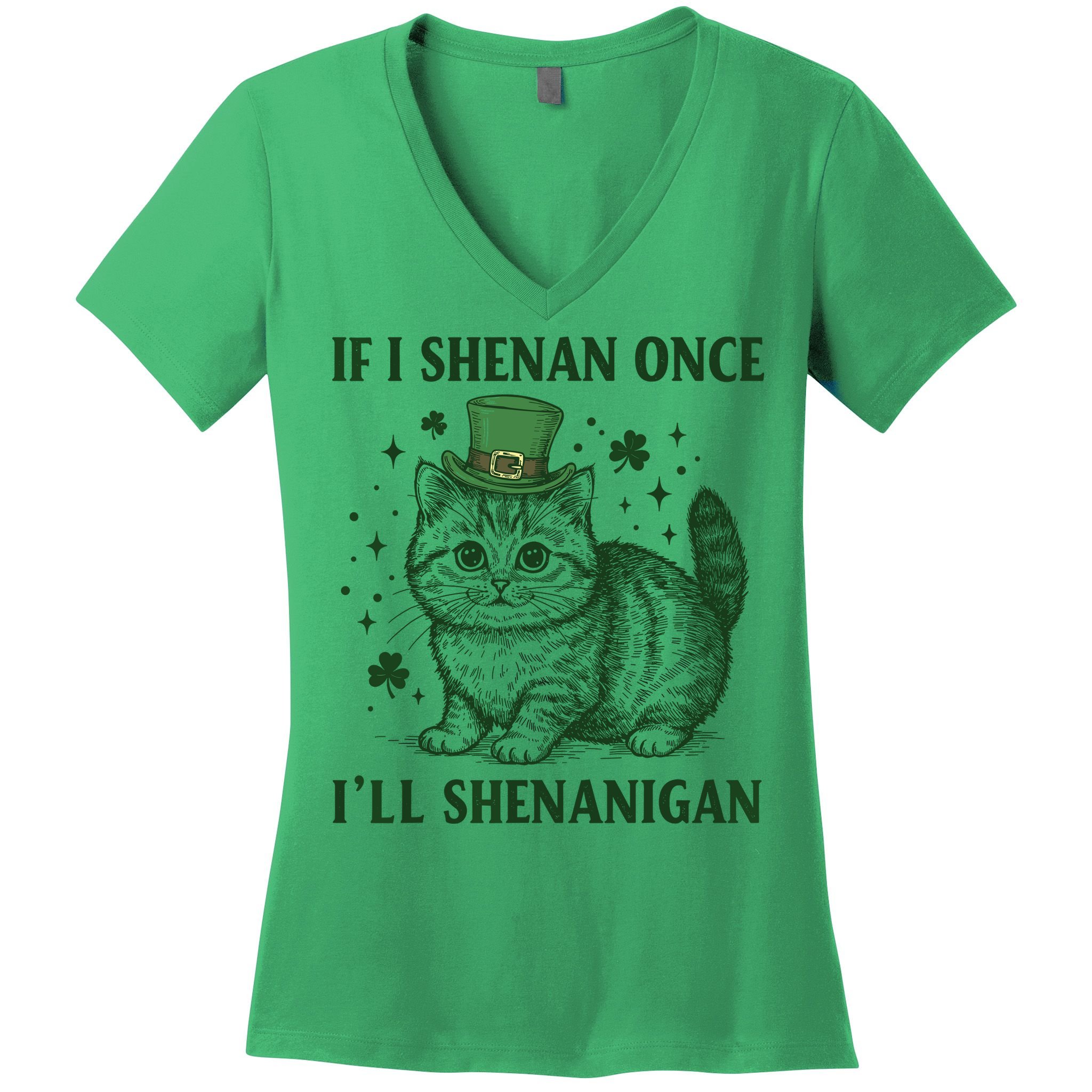St Patricks Day If I Shenan Once I’Ll Shenanigan Funny Cat Women's V-Neck T-Shirt