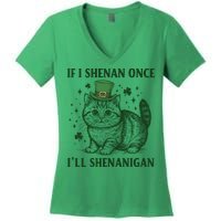 St Patricks Day If I Shenan Once I’Ll Shenanigan Funny Cat Women's V-Neck T-Shirt
