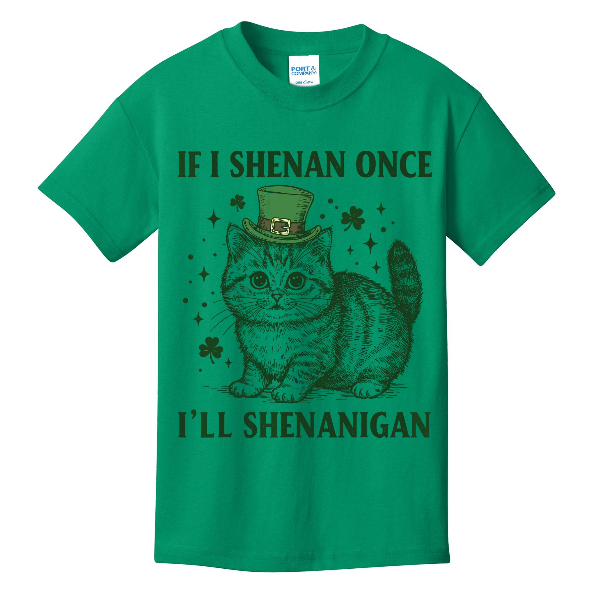 St Patricks Day If I Shenan Once I’Ll Shenanigan Funny Cat Kids T-Shirt