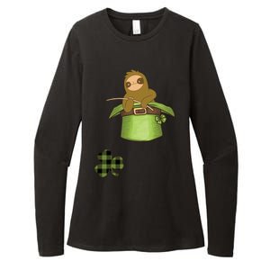 St Patricks Day Fishing Sloth Shamrock Plaid Ireland Clover Gift Womens CVC Long Sleeve Shirt