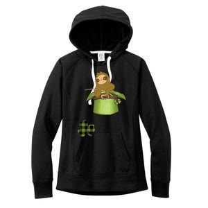 St Patricks Day Fishing Sloth Shamrock Plaid Ireland Clover Gift Women's Fleece Hoodie