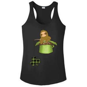 St Patricks Day Fishing Sloth Shamrock Plaid Ireland Clover Gift Ladies PosiCharge Competitor Racerback Tank