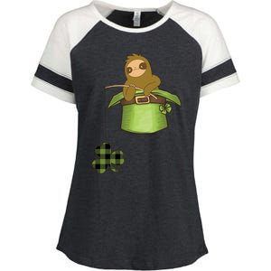 St Patricks Day Fishing Sloth Shamrock Plaid Ireland Clover Gift Enza Ladies Jersey Colorblock Tee