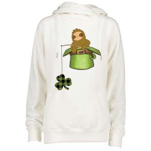 St Patricks Day Fishing Sloth Shamrock Plaid Ireland Clover Gift Womens Funnel Neck Pullover Hood