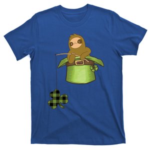 St Patricks Day Fishing Sloth Shamrock Plaid Ireland Clover Gift T-Shirt