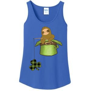 St Patricks Day Fishing Sloth Shamrock Plaid Ireland Clover Gift Ladies Essential Tank